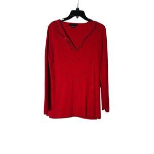 goodclothes Red Women's Large sweater black Beaded Key Hole neck